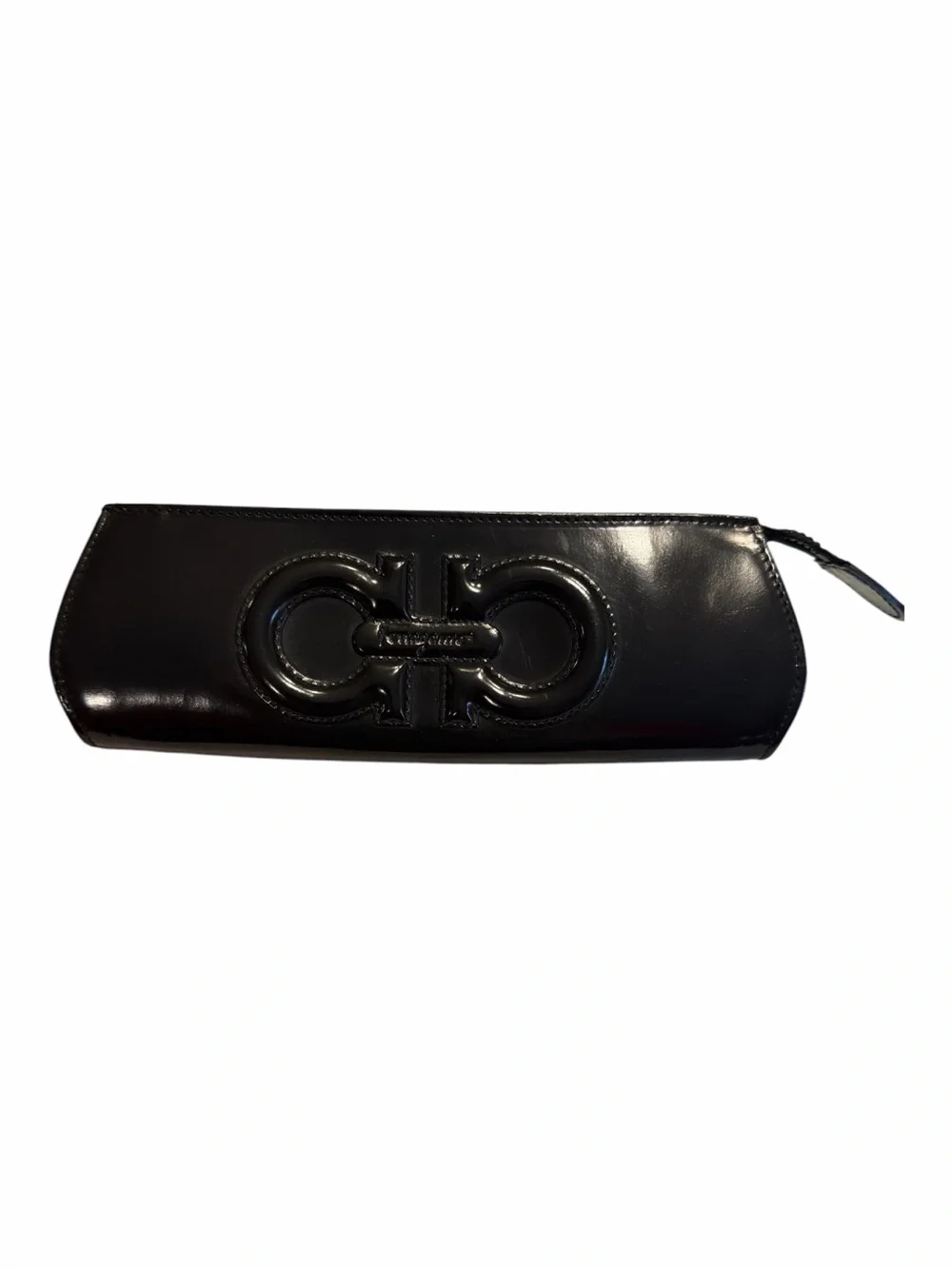 Ferragamo Leather Logo Zip Black cosmetic Pouch